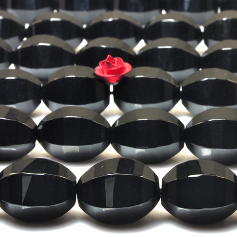 YesBeads Natural Black Onyx faceted drum loose beads gemstone wholesale jewelry making 15''