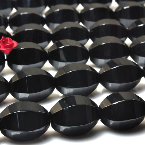 YesBeads Natural Black Onyx faceted drum loose beads gemstone wholesale jewelry making 15''