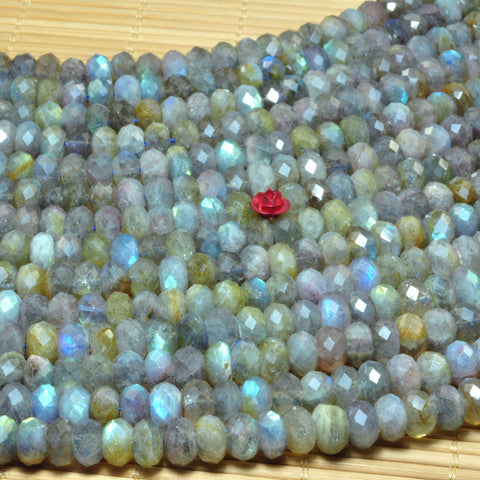 YesBeads Natural Labradorite faceted rondelle beads gray gemstone wholesale jewelry making 15"