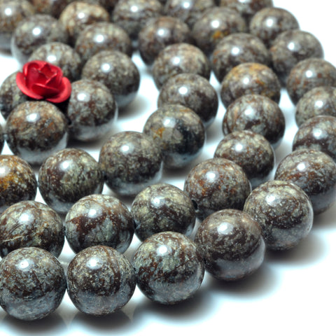 YesBeads Natural Brown Snowflake Jasper stone smooht round beads gemstone wholesale 15"