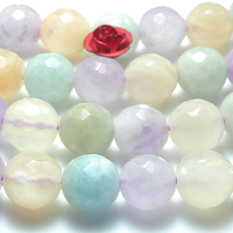 YesBeads Natural mix aquamarine moonstone purple jade faceted round beads wholesale jewelry making 15"