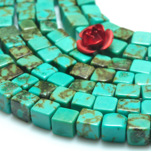 YesBeads Green Turquoise smooth square cube beads gemstone wholesale jewelry making supplies 15"