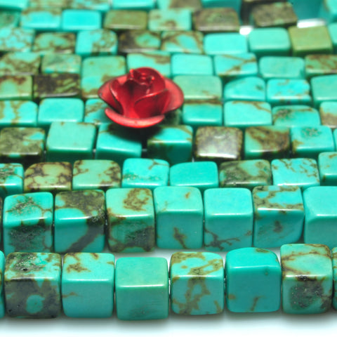 YesBeads Green Turquoise smooth square cube beads gemstone wholesale jewelry making supplies 15"