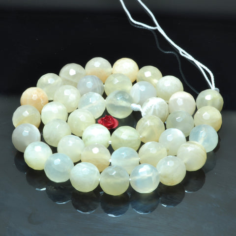 YesBeads Natural Moonstone faceted round loose beads beige gemstone wholesale jewelry making 15"