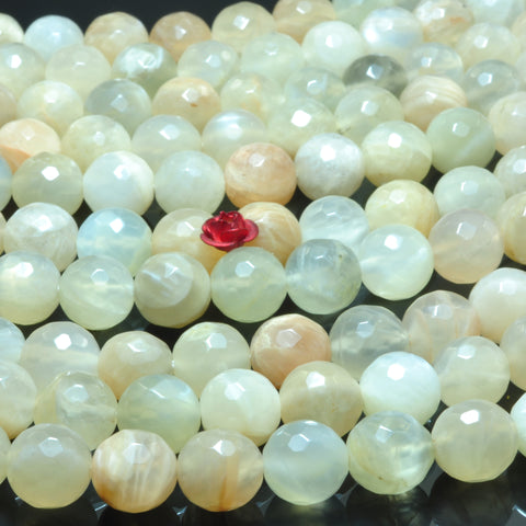 YesBeads Natural Moonstone faceted round loose beads beige gemstone wholesale jewelry making 15"