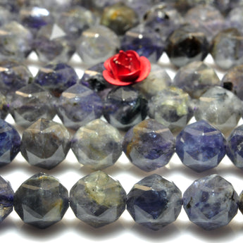 YesBeads Natural Blue Iolite diamond faceted loose round beads gemstone wholesale jewelry making 15"