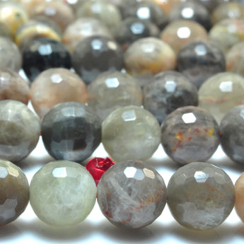YesBeads Natural Gray Sunstone faceted round loose beads wholesale gemstone jewelry making 15"