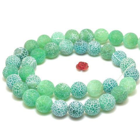 YesBeads Green Fire Agate matte round loose beads crackle agate wholesale gemstone jewelry making 15''