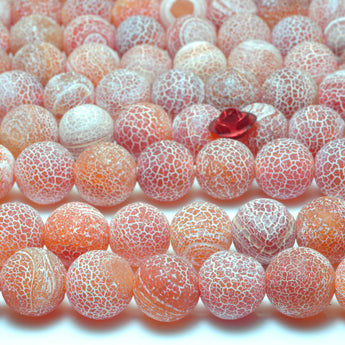 YesBeads Red Fire Agate matte round loose beads crackle agate wholesale gemstone jewelry making 15''
