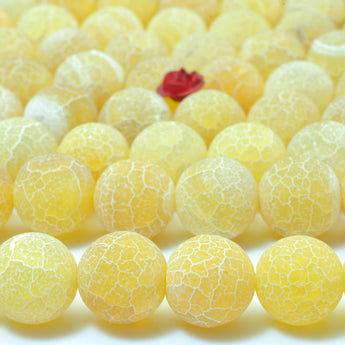 YesBeads Yellow Fire Agate matte round loose beads crackle agate wholesale gemstone jewelry making 15''