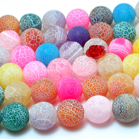 YesBeads Rainbow Fire Agate matte round loose beads crackle agate wholesale mix gemstone jewelry making 15''