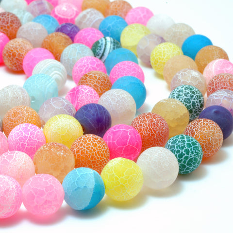 YesBeads Rainbow Fire Agate matte round loose beads crackle agate wholesale mix gemstone jewelry making 15''