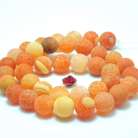 YesBeads orange Fire Agate matte loose round beads wholesale gemstone jewelry making 15''
