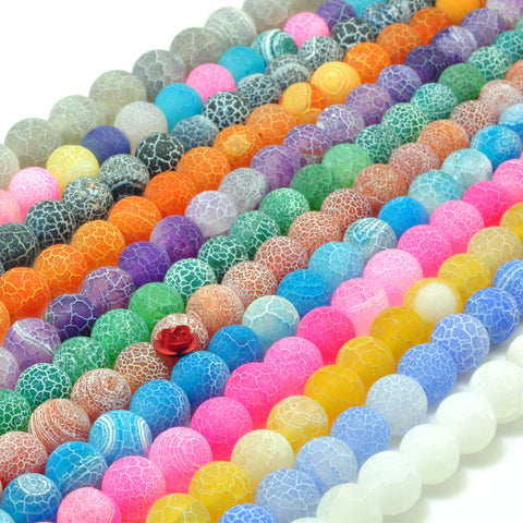 YesBeads Fire Agate crackle agate matte round loose beads gemstone wholesale jewelry making 12 colors