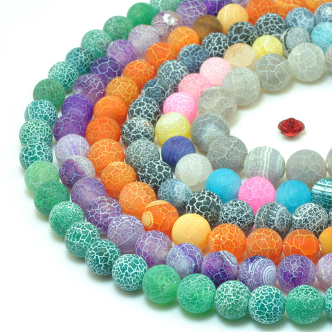 YesBeads Fire Agate crackle agate matte round loose beads gemstone wholesale jewelry making 12 colors