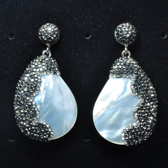 YesBeads Earrings white MOP shell CZ rhinestone crystal pave bead silver stud dangle earrings drop fashion jewelry