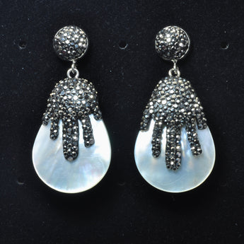 YesBeads Earrings white MOP shell CZ rhinestone crystal pave bead silver stud dangle earrings drop fashion jewelry