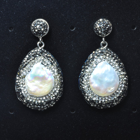 YesBeads Earrings white pearl CZ rhinestone crystal pave bead silver stud dangle earrings drop fashion jewelry