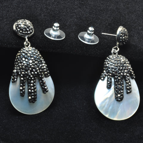 YesBeads Earrings white MOP shell CZ rhinestone crystal pave bead silver stud dangle earrings drop fashion jewelry