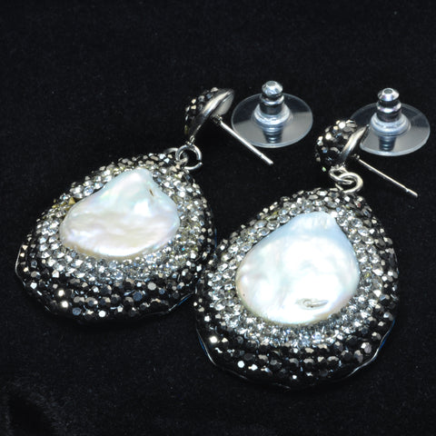 YesBeads Earrings white pearl CZ rhinestone crystal pave bead silver stud dangle earrings drop fashion jewelry