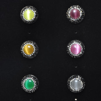 YesBeads Earrings Cat eye bead rhinestone crystal pave stud earrings coin shape whoelesale fashion jewelry