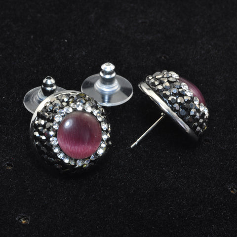 YesBeads Earrings Cat eye bead rhinestone crystal pave stud earrings coin shape whoelesale fashion jewelry