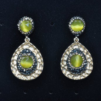 YesBeads Earrings Cat eye CZ rhinestone crystal pave bead gold stud dangle earrings drop fashion jewelry