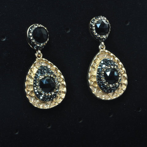 YesBeads Earrings Black Onyx CZ rhinestone crystal pave bead gold stud dangle earrings drop fashion jewelry