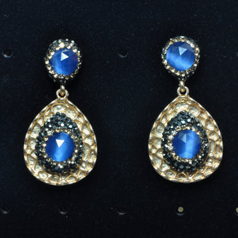 YesBeads Earrings Cat eye CZ rhinestone crystal pave bead gold stud dangle earrings drop fashion jewelry