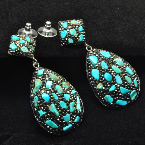 YesBeads Earrings Blue Turquoise chip beads CZ rhinestone crystal pave stud dangle earrings drop fashion jewelry