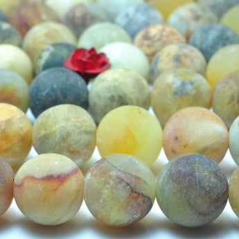 YesBeads Nautral flower jade matte round loose beads rainbow gemstone wholesale jewelry making 15"