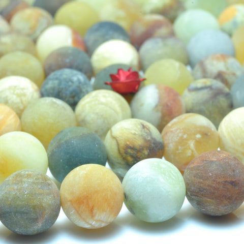 YesBeads Nautral flower jade matte round loose beads rainbow gemstone wholesale jewelry making 15"
