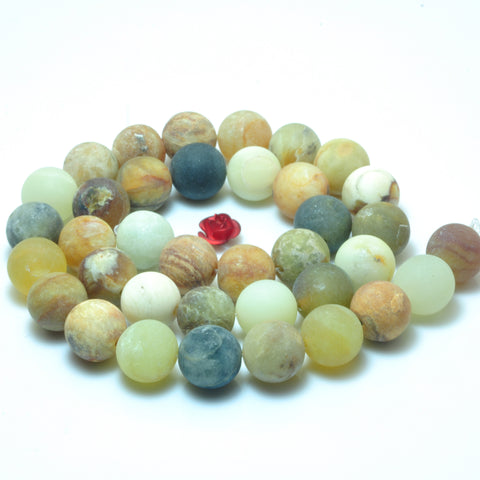 YesBeads Nautral flower jade matte round loose beads rainbow gemstone wholesale jewelry making 15"