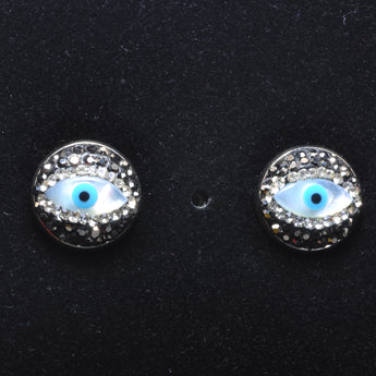 YesBeads Earrings evil's eye mop bead CZ rhinestone crystal pave stud earrings coin shape whoelesale fashion jewelry
