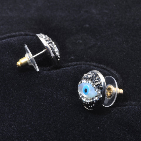 YesBeads Earrings evil's eye mop bead CZ rhinestone crystal pave stud earrings coin shape whoelesale fashion jewelry