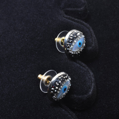 YesBeads Earrings evil's eye mop bead CZ rhinestone crystal pave stud earrings coin shape whoelesale fashion jewelry