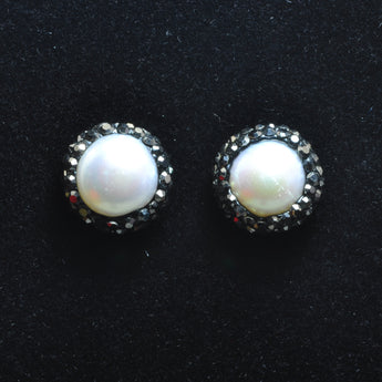 YesBeads Earrings CZ rhinestone crystal pave pearl beads stud earrings coin shape whoelesale fashion jewelry