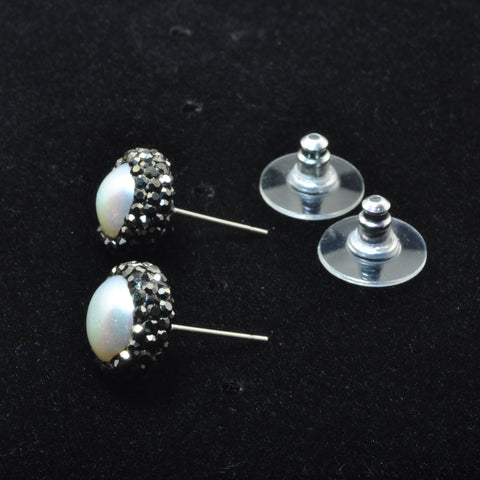YesBeads Earrings CZ rhinestone crystal pave pearl beads stud earrings coin shape whoelesale fashion jewelry