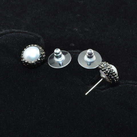 YesBeads Earrings CZ rhinestone crystal pave pearl beads stud earrings coin shape whoelesale fashion jewelry