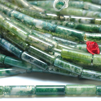 Natural Green Moss Agate smooth tube beads gemstone wholesale jewelry making 15"