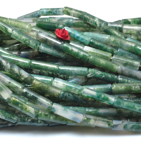 Natural Green Moss Agate smooth tube beads gemstone wholesale jewelry making 15"