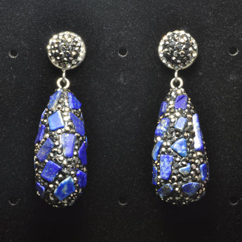 YesBeads Earrings CZ pave rhinestone crystal lapis lazuli chips bead stud dangle earrings teardrop fashion jewelry