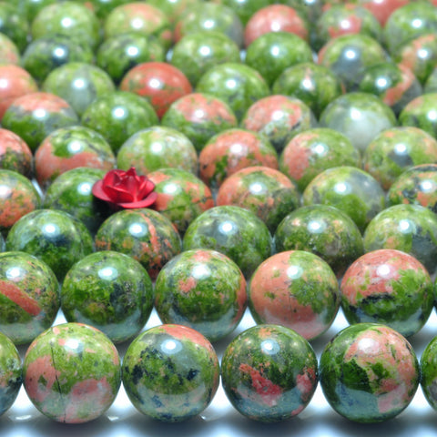 YesBeads Natural Unakite smooth round loose beads green red gemstone wholesale jewelry making 15"