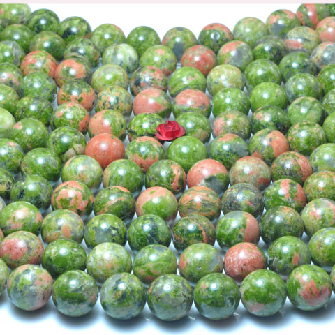 YesBeads Natural Unakite smooth round loose beads green red gemstone wholesale jewelry making 15"
