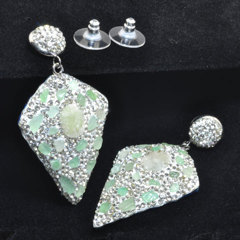 YesBeads Earrings Druzy quartz and stone chips bead CZ pave rhinestone crystal stud dangle earrings cone shape jewelry