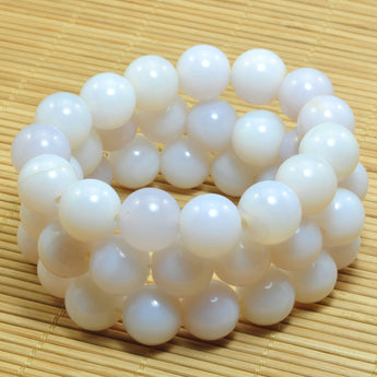 YesBeads White Agate Bracelet natural gemstone smooth round beads stretch bracelet for men or women jewelry