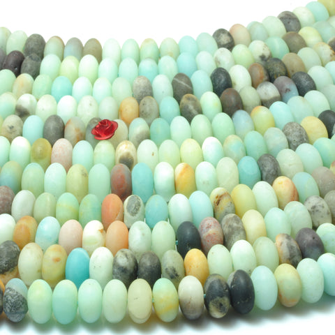 YesBeads Natural Amazonite matte rondelle loose beads gemstone wholesale jewelry making 15"