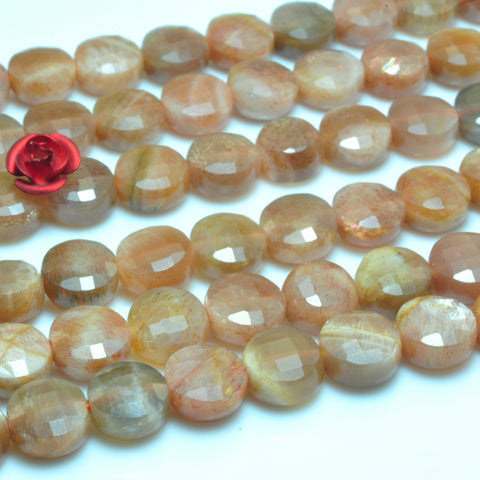 YesBeads Natural Sunstone faceted coin loose beads gemstone wholesale jewelry making 15"
