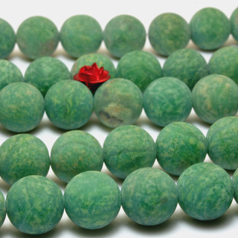 YesBeads Natural African green jade matte round loose beads wholesale gemstone jewelry making 15" strand