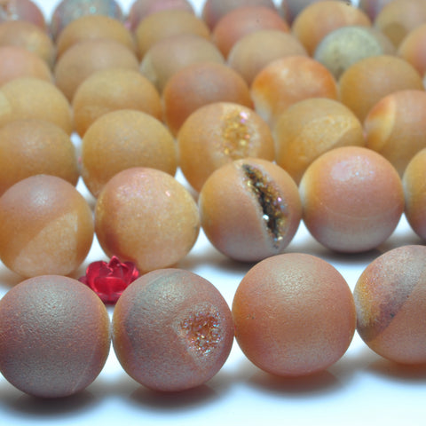 YesBeads Orange Druzy Agate titanium coated agate matte round loose beads wholesale gemstone jewelry making 15"